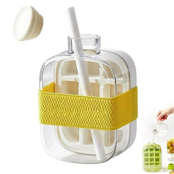 NAOJIE 2-in-1 Ice Make Bottle with Straw - Easy Press Ice Tray Water Bottle, Leak Proof Lid,Vertical Ice Maker for Freezer,Gym & Home Use(White,500ml),Ice Tray Bottle,Ice Maker for Freezer