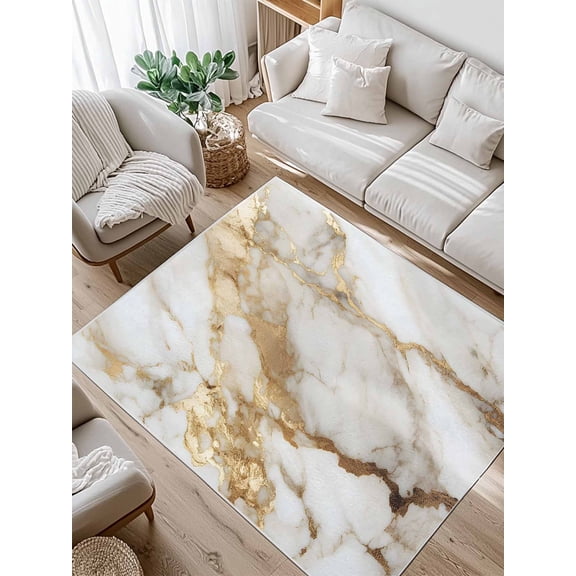 Abstract Art Area Rug for Bedroom 5x7 Ft White Marble Pattern Gold Crack Rock Texture Super Soft fuzzy Throw Rug Non-Slip Fluffy Plush Indoor Floor Carpet for Living Room Nursery Home Decor
