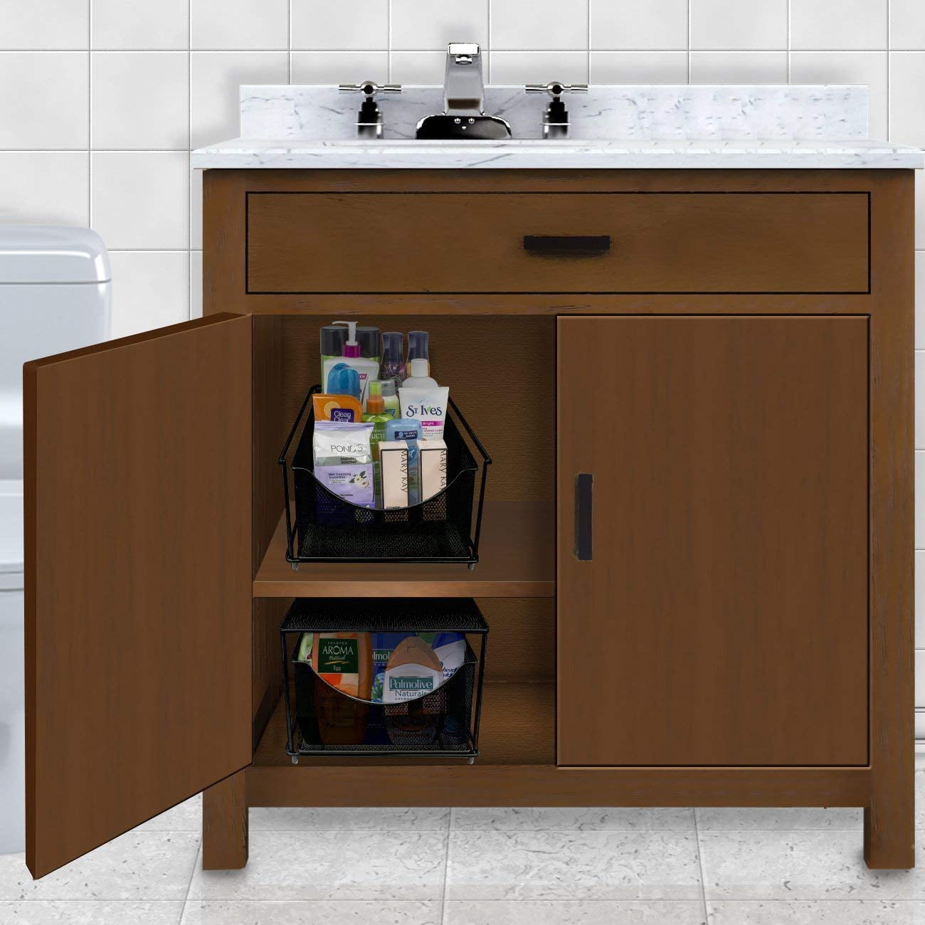 Sorbus® Cabinet Organizer Drawers — Mesh Storage Organizer with Pull Out Drawer (Black)