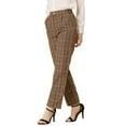 thumbnail image 4 of Pantalones largos rectos de cintura elástica con botones y cremallera de cuadros para mujer INSPIRE CHIC XL marrón, 4 of 6