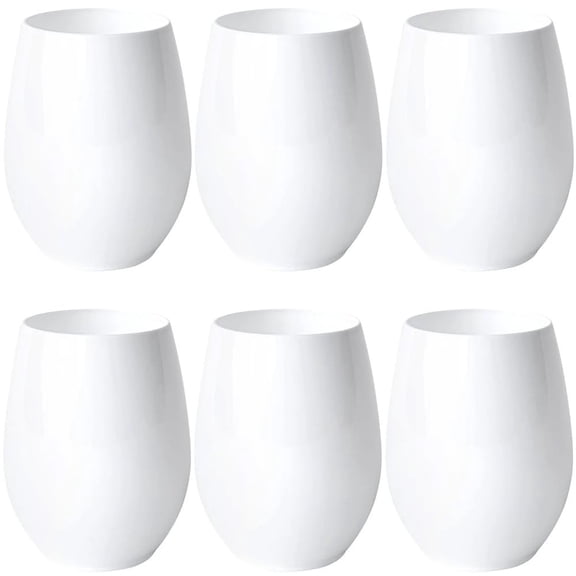 Blue Sky Stemless Goblets White Set of 6-12 oz Disposable Plastic Cups for Elegant Events, Parties, and Gatherings