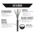 thumbnail image 2 of Voltive Cat6 Riser (CMR), 100ft, Black - Solid Bare Copper Bulk Ethernet Cable - UTP - 600MHz - UL Certified & ETL Verified, 2 of 4