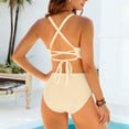 thumbnail image 4 of RYRJJ Womens 2 Piece Bikini Sets U-Wire Cutout Crisscross Tie Back Swimsuit High Waisted Summer Beach Swim Bathing Suits(Khaki,XXL), 4 of 9