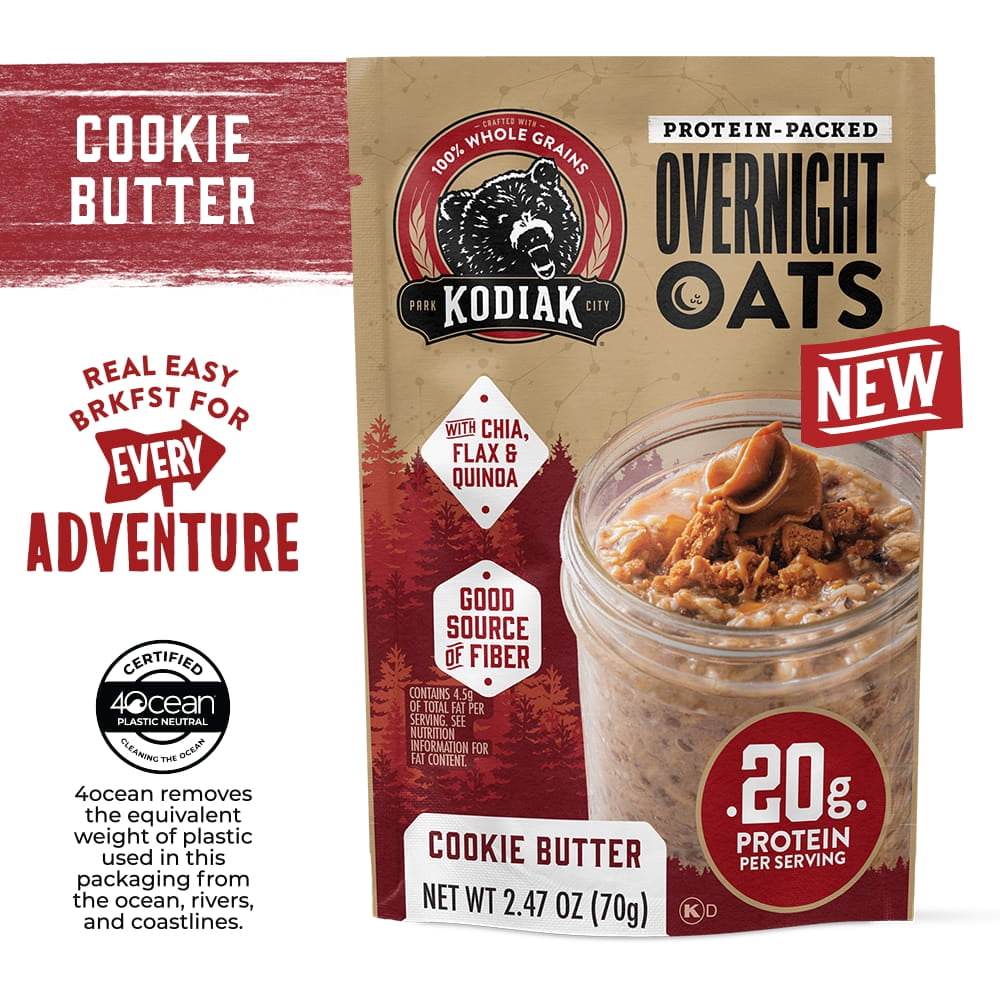 (9 pack) Kodiak Protein-Packed Cookie Butter Overnight Oats, 2.47 oz