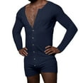 thumbnail image 2 of Brnmxoke Men's Long Sleeve Short Jumpsuit Pajama One Piece Button Down Henley Sleepshirt Rompers Stretchy Lounge Onesie Pajamas Blue,M, 2 of 7