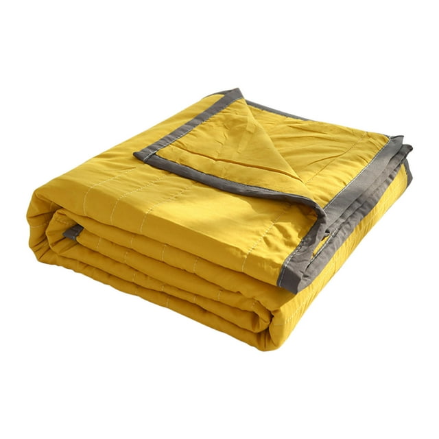 Mantas de lujo de verano de seda helada, suaves y ligeras, de plumón alternativo con ribete de satén, acogedora y lujosa manta de cama para todas las estaciones, color amarillo.