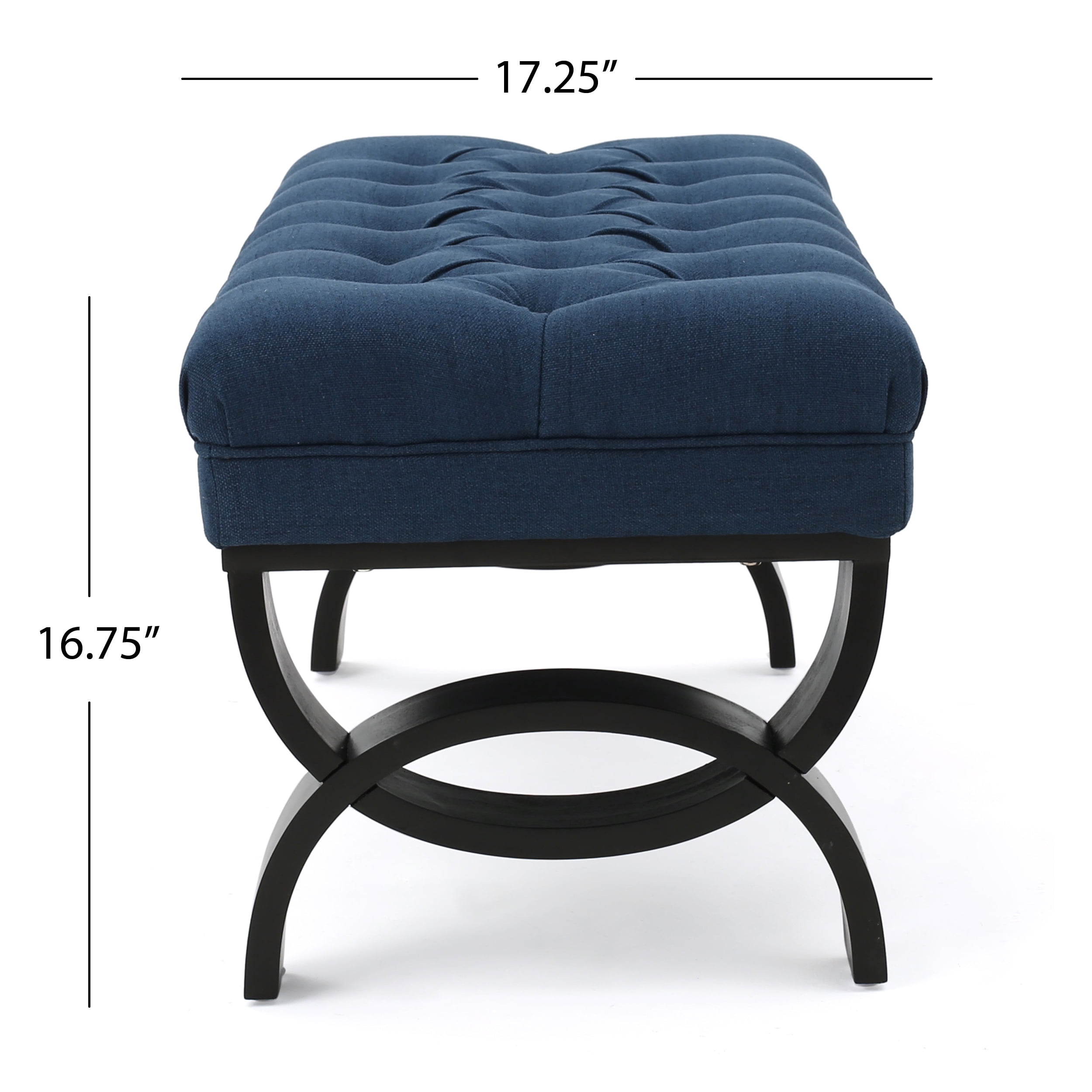 Noble House Enzo Fabric Ottoman Bench, Dark Blue
