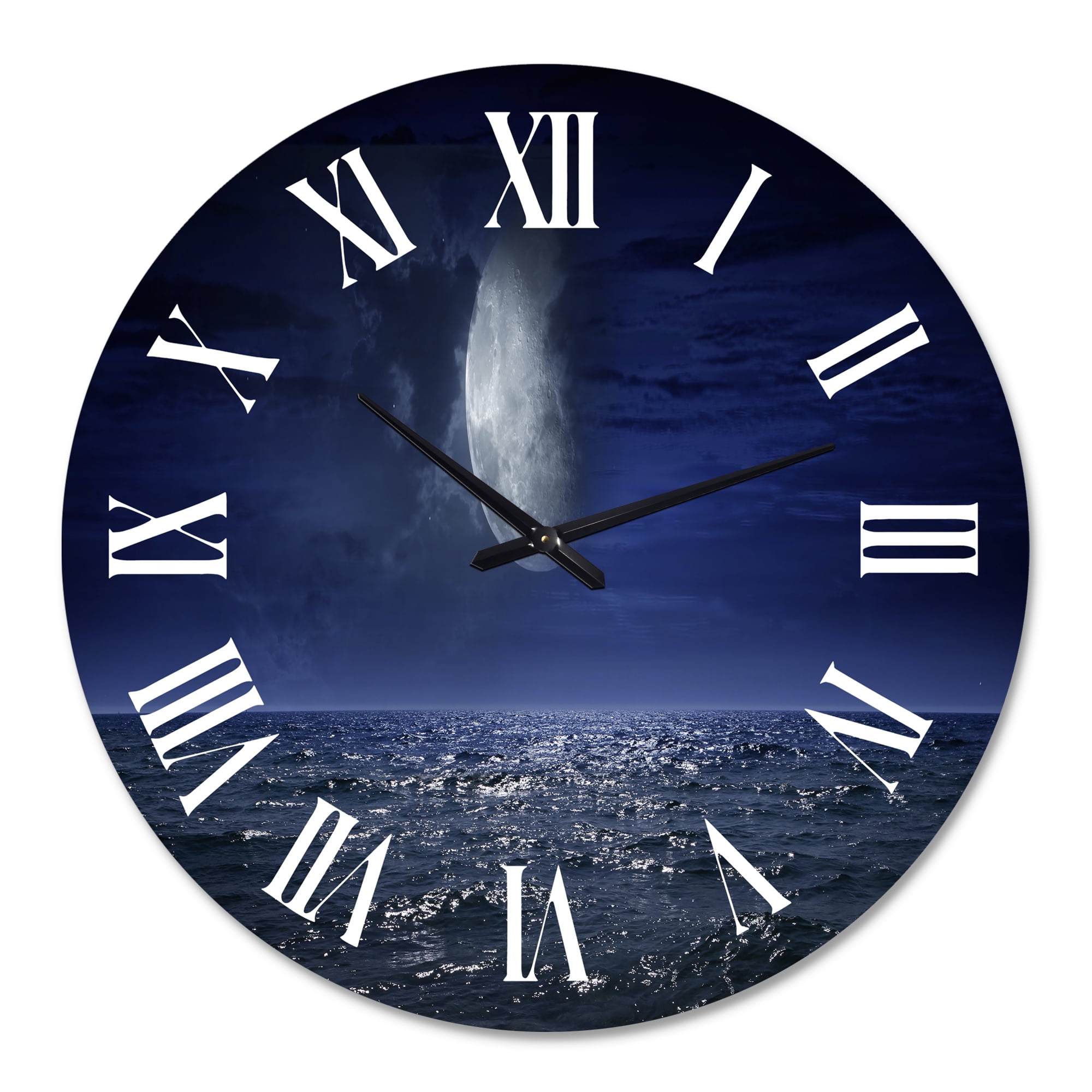 Designart 'Full Moon Over Dark Ocean At Night' Nautical & Coastal Wall Clock