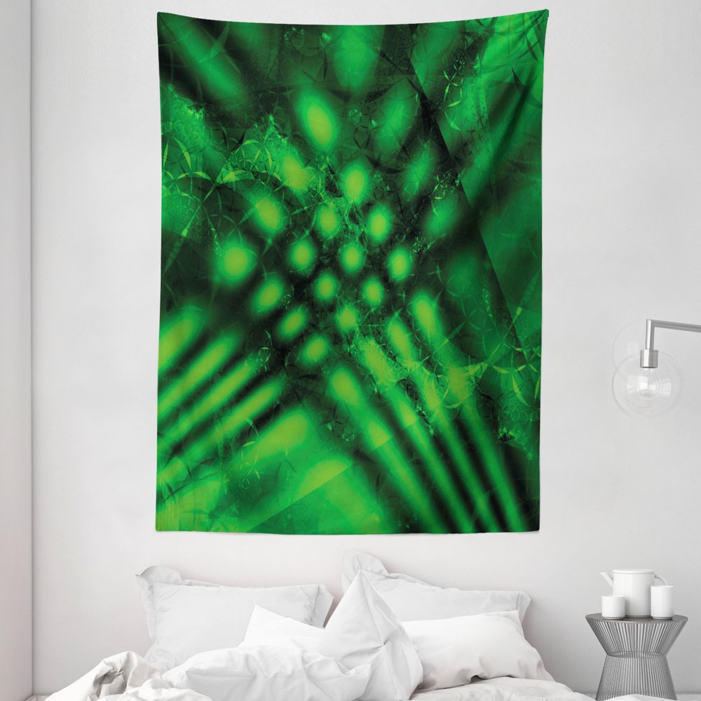 Lime Green Tapestry, Psychedelic Abstract Blurry Shade Formless Effects