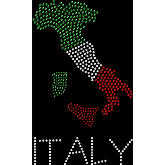 Rhinestone Bling Sparkle Iron On Transfer DIY Italy Italia Boot Map Flag