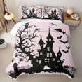 thumbnail image 2 of Homewish Halloween Spooky Haunted House Quilt Full for Girls, Owl Bat Tombstone Full Bedspread Sets, Pink Black, 3-Piece 1 Bedspread and 2 Pillowcases, 2 of 7
