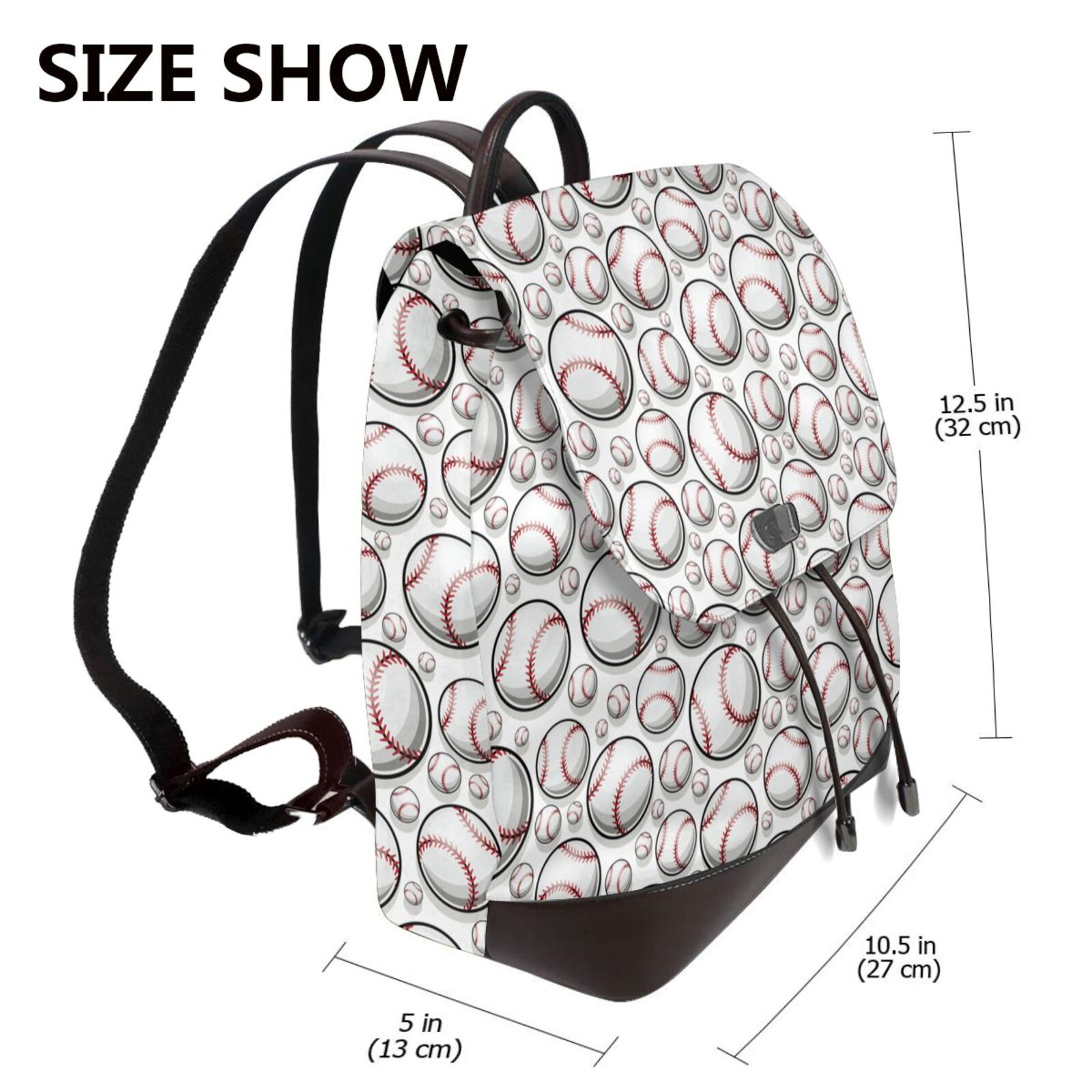 Logiee Cute Baseball Print Backpack Purse for Women,Fashion Leather Backpack Purse,Women's Leather Backpack for Work College Travel