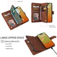 thumbnail image 5 of ELEHOLD for iPhone 15 Pro Max Wallet Crossbody Case,Large Capacity Card Slots Zipper Purse Kickstand Function Magnetic Clasp Shoulder Strap Wrist Lanyard Flip Leather Case for iPhone 15 Pro Max,Brown, 5 of 6
