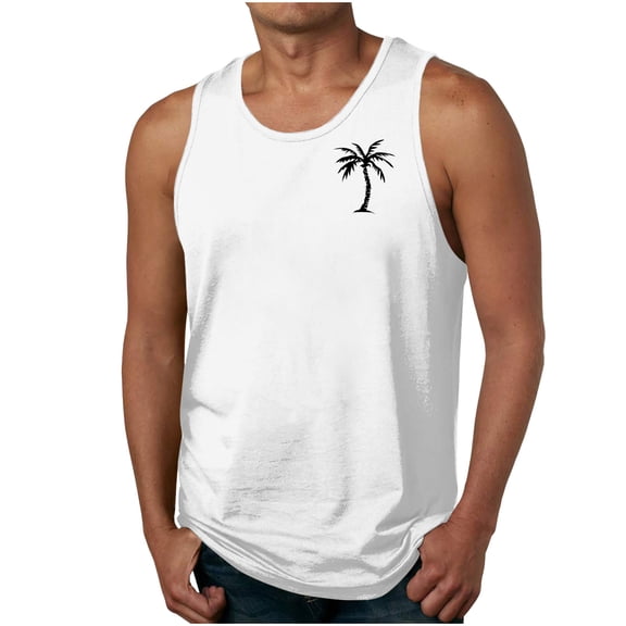 Mens Summer Beach Tank Tops Tropical Hawaiian Palm Tree Print Sleeveless Shirts Muscle Tee Vacation Casual Shirts
