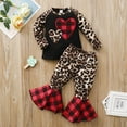thumbnail image 4 of ITFABS Girls Clothes Set, Plaid and Leopard Print Round Collar Top and Flared Pants, 4 of 8