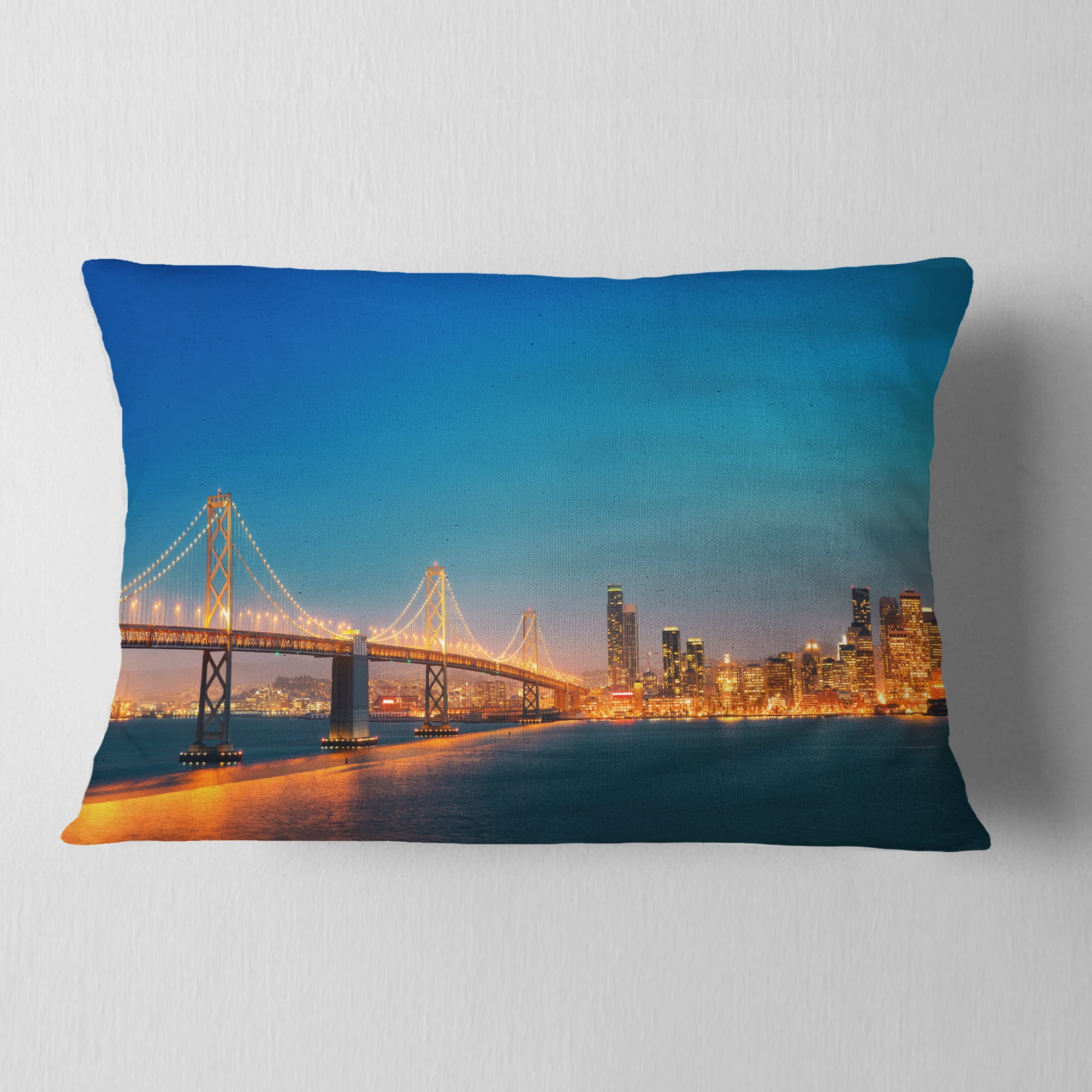 Designart Illuminated San Francisco Skyline - Cityscape Throw Pillow - 12x20