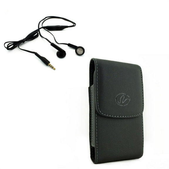 Compatible With Google Pixel 3a XL - Black Leather Side Case w Headset Handsfree Earphones Earbuds w Mic