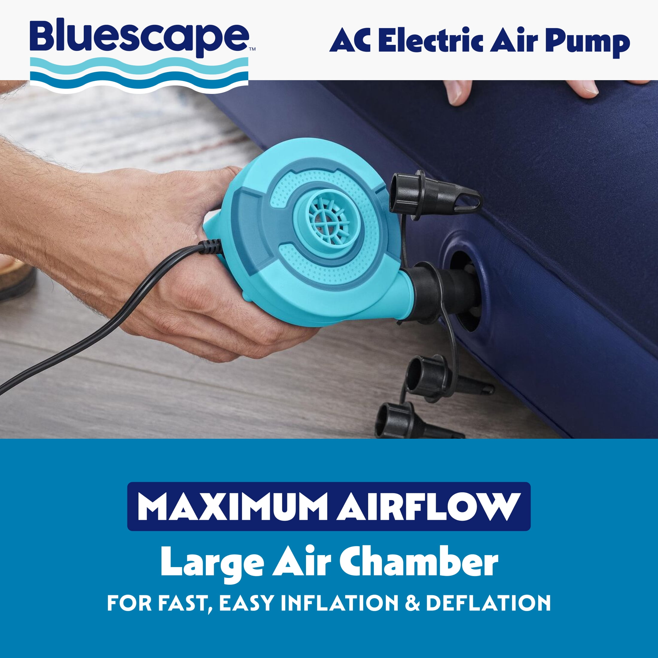 Bluescape Sidewinder AC Electric Air Pump with Multiple Valve Adapters, 110-120V, Blue