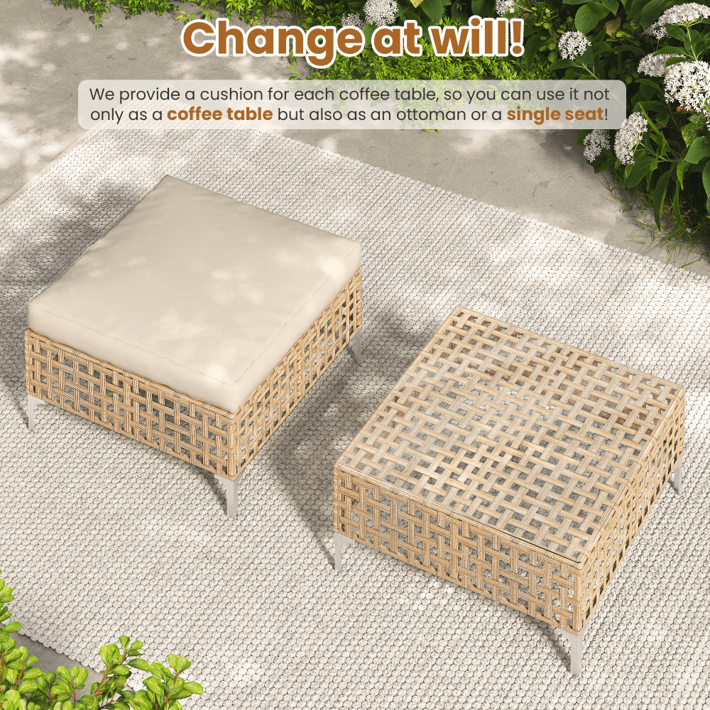 YODOLLA 8-Piece Patio Furniture Set, Boho Style Rattan Wicker Sectional Sofa Couch Outdoor Conversation Set with Table In Beige