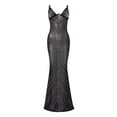 thumbnail image 5 of B91xZ Robes Formelles pour Femmes une Épaule Haute Fendue Sans Manches Robe Maxi Cocktail Sexy Froissée, Noir XL, 5 of 5
