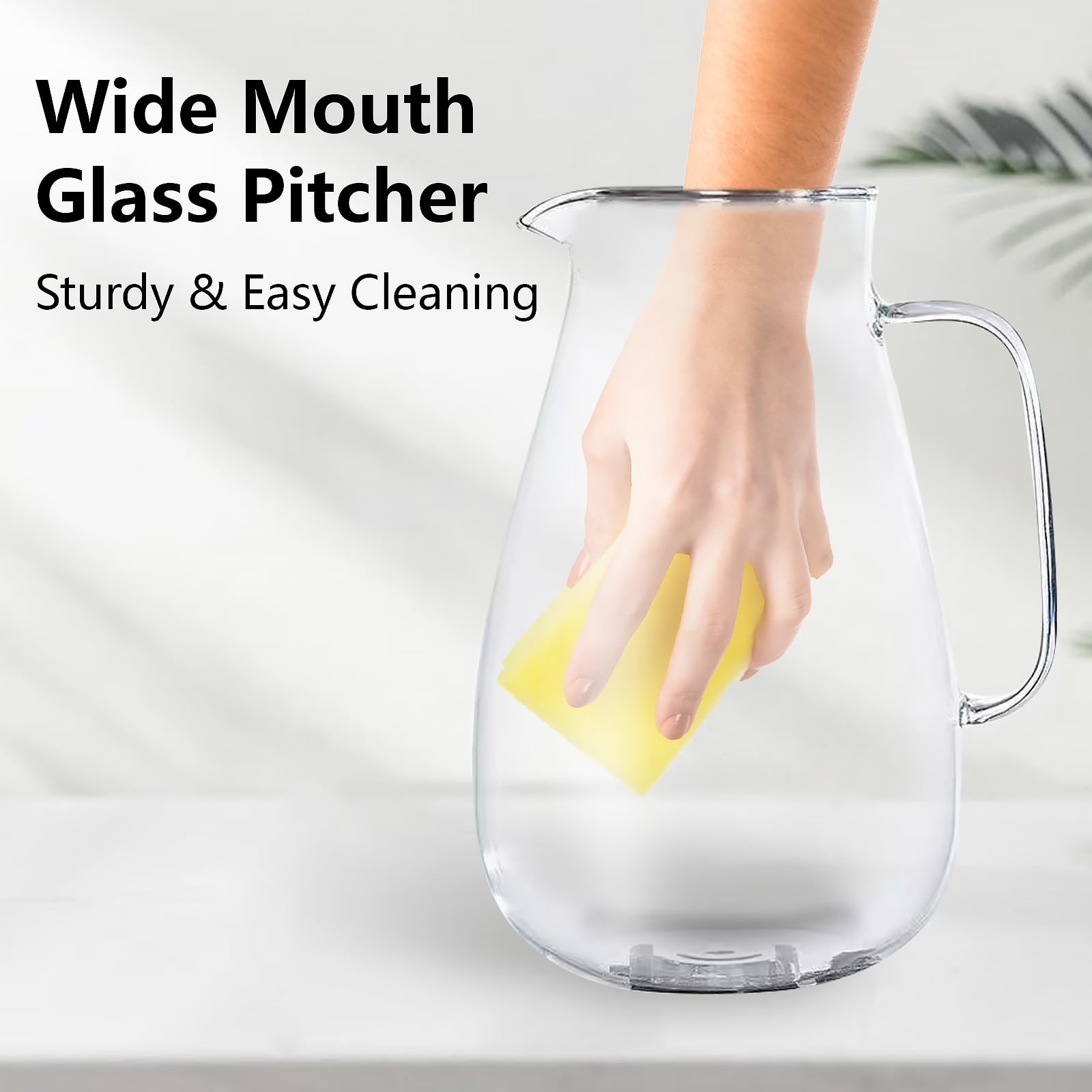 WhiteRhino 68oz Glass Pitchers with Stainless Steel Lid and Spout, Clear Glass Cold Water Pitcher for Beverage, Coffee,Juice,Sun Tea