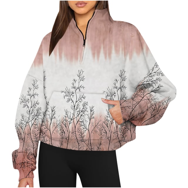 Sweats à Capuche Mode pour Femmes 2023, Sweatshirts Décontractés Sans Capuche, Manches Longues Imprimées, Demi-Zip, Col à Capuche, 50 % de Réduction, Costumes Halloween/noël