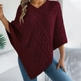 thumbnail image 5 of SEAOPEN Women's 2024 Fall Winter Turtleneck Poncho Sweater Fashion Chunky Knit Cape Wrap Sweaters Pullover Jumper Tops under 10 dollars Wine,L, 5 of 6