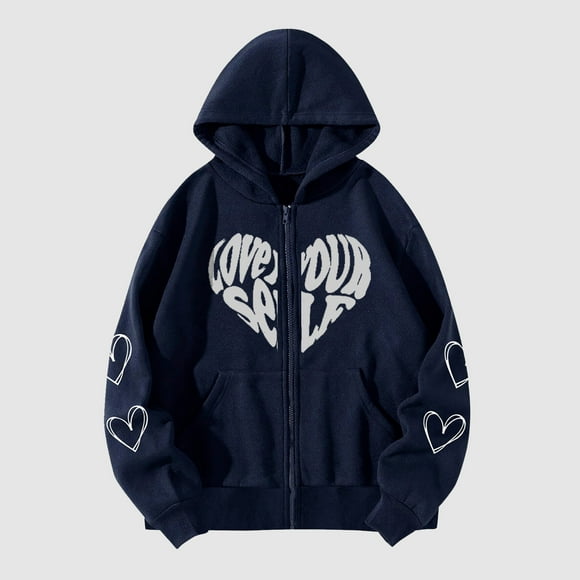 New Womens' Zip Up Hoodie Caots With Pockets Gothic Style Sleeve Hoodlies Zipper Thermal Hoodie With Cropped Zip Up Women Coat on Clearance