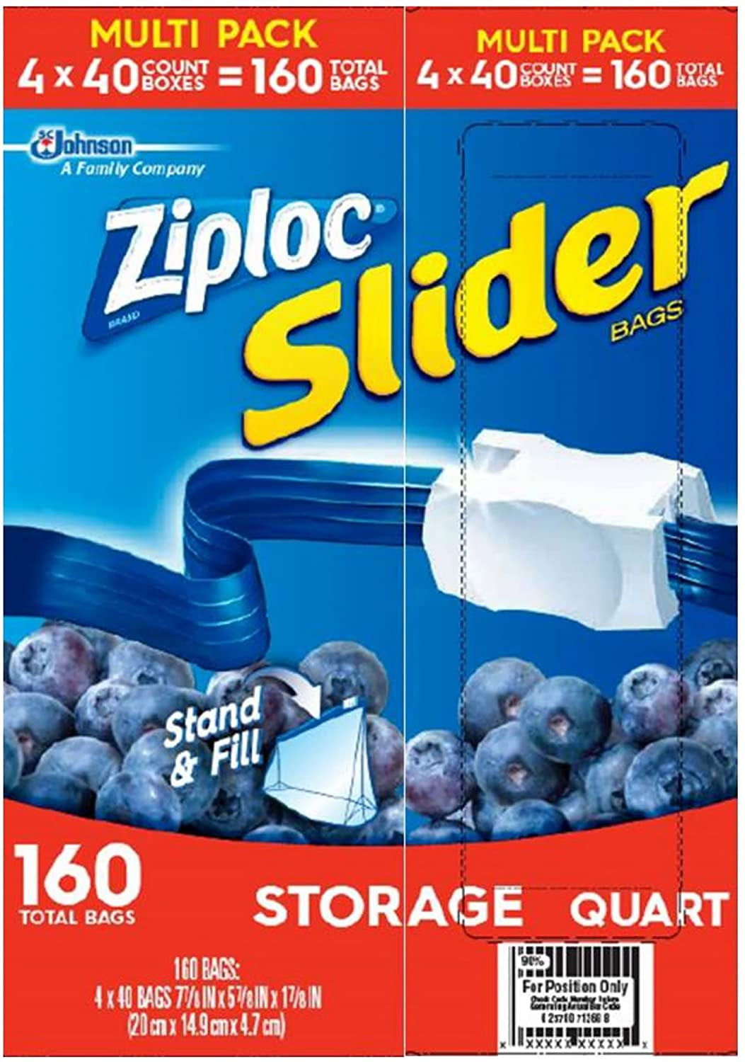 Product of Ziploc Slider Storage Bags, Quart Size, 160 ct. Food