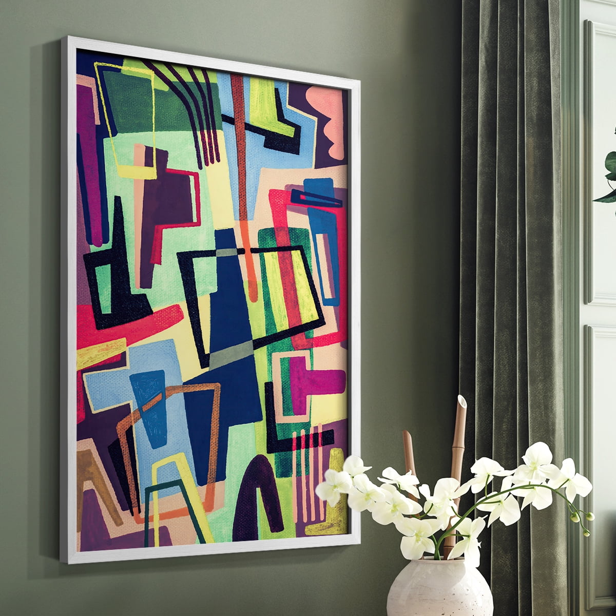 Connected Colors II Framed Print in White Solid Wood Framed Print No Nail Hanging