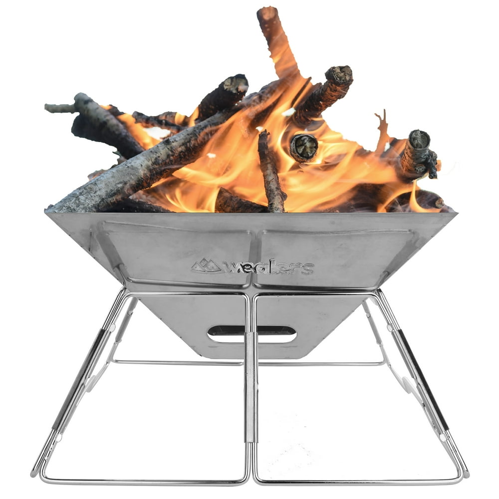 Wealers Compact Folding 16 Inch Fire Pit BBQ Grill Made From Stainless
