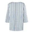 thumbnail image 6 of VEKDONE Womens Stripe Plus Size Tops 3/4 Length Sleeve Loose Fit Blouse Asymmetrical Neck Button Tunic Tops Summer Fashion Clothes Light Blue XXL, 6 of 7