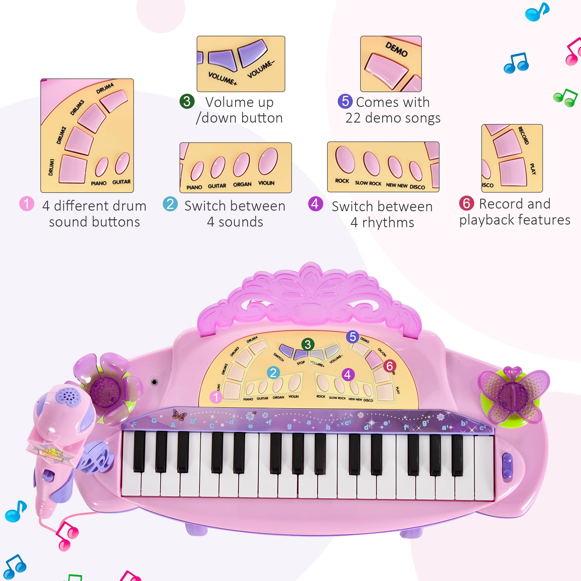 Qaba 32-Key Princess Electronic Piano Toy for Childcare - Walmart Business  Supplies