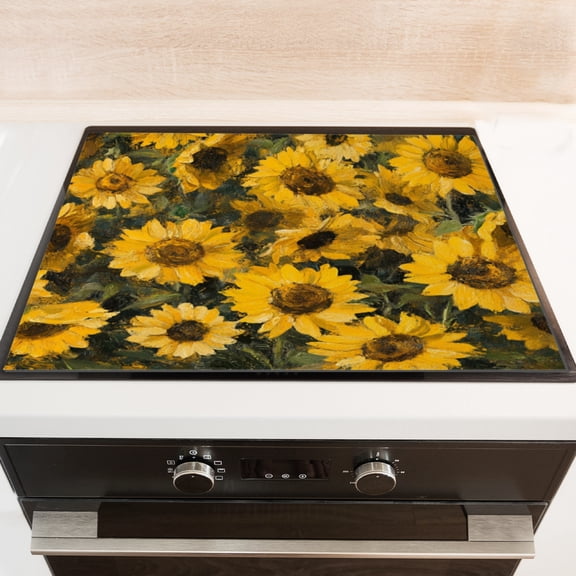 Silicone Stove Mat for Glass Top Stove, Field Of Sunflowers Full Of Vitality Electric Stove Cover Mat, 28 x 20 Inch Heat - Resistant Gas Gtove Burner Covers Glass Stove Top Protector