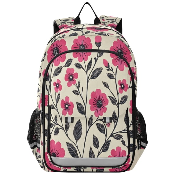FORMRS School Backpack 17" Student Travel Bag with Laptop Compartment, Pink Flowers