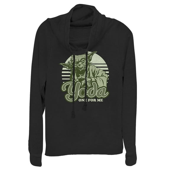 Junior's Star Wars Valentine Yoda One for Me  Cowl Neck Sweatshirt Black Large