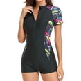 thumbnail image 4 of YIZYIF Womens One Piece Swimsuit Short Sleeve Swimming Sports Bathing Suit Boyleg Swimwear Black S, 4 of 5