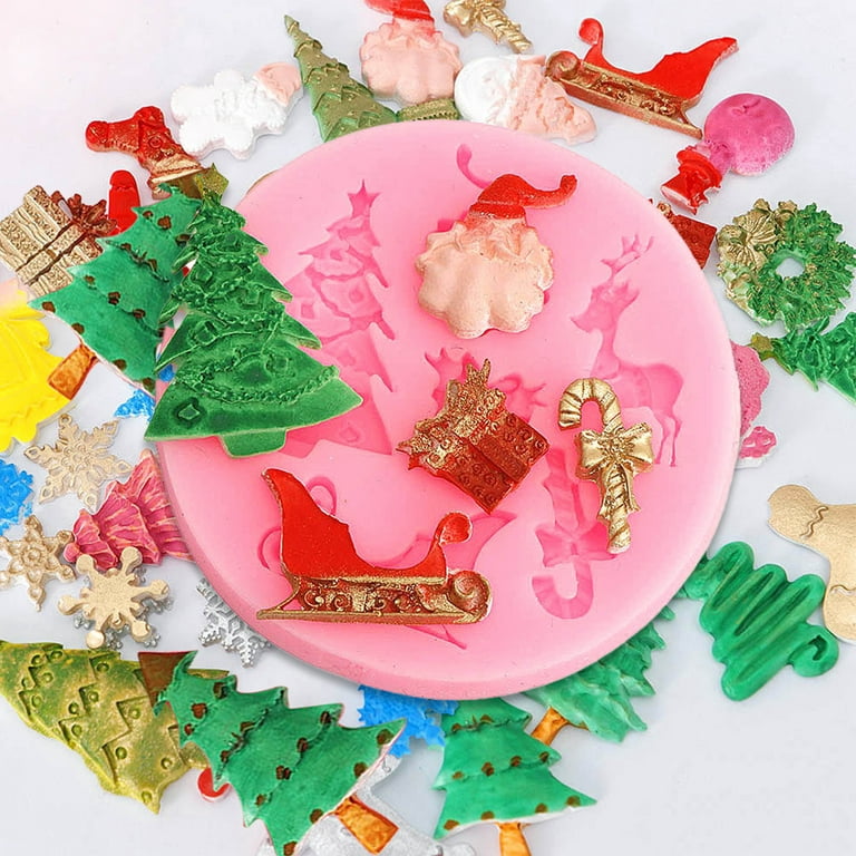 6Pcs Christmas Fondant Molds Set, Mini Xmas Fondant Molds Snowflake  Chocolate Candy Soap Cake Mold Christmas Tree Reindeer Holly Leaves Baking