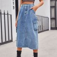 thumbnail image 4 of Mrat Casual Mini Skirt Women's Spring Summer Denim Dress Pocket Skirt Casual Mid-Length Skirt Elegant Skirt S-131 Blue XXL, 4 of 7