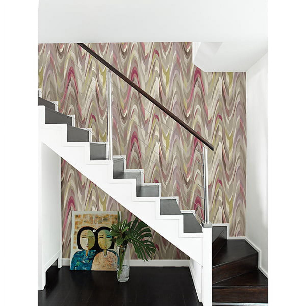A-Street Prints Aurora Pink Geometric Wave Wallpaper, 20.5-in by 33-ft, 56.4 sq. ft