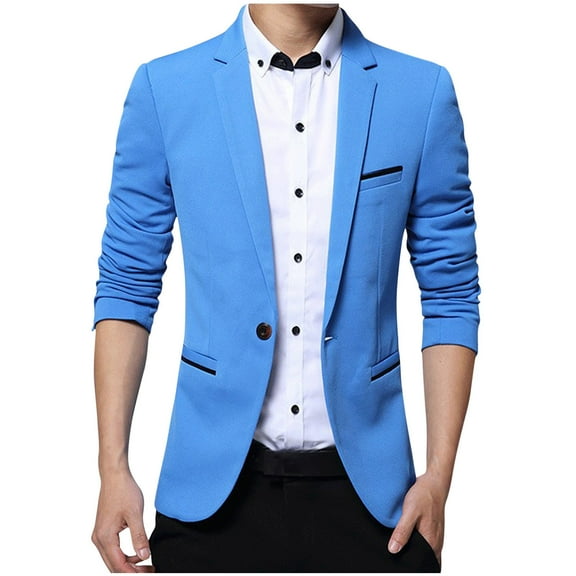 IYTR Men's Slim Fit Blazer Suit Jacket One Button Sport Coat Business Wedding Party Tuxedo Sky Blue XXXXL