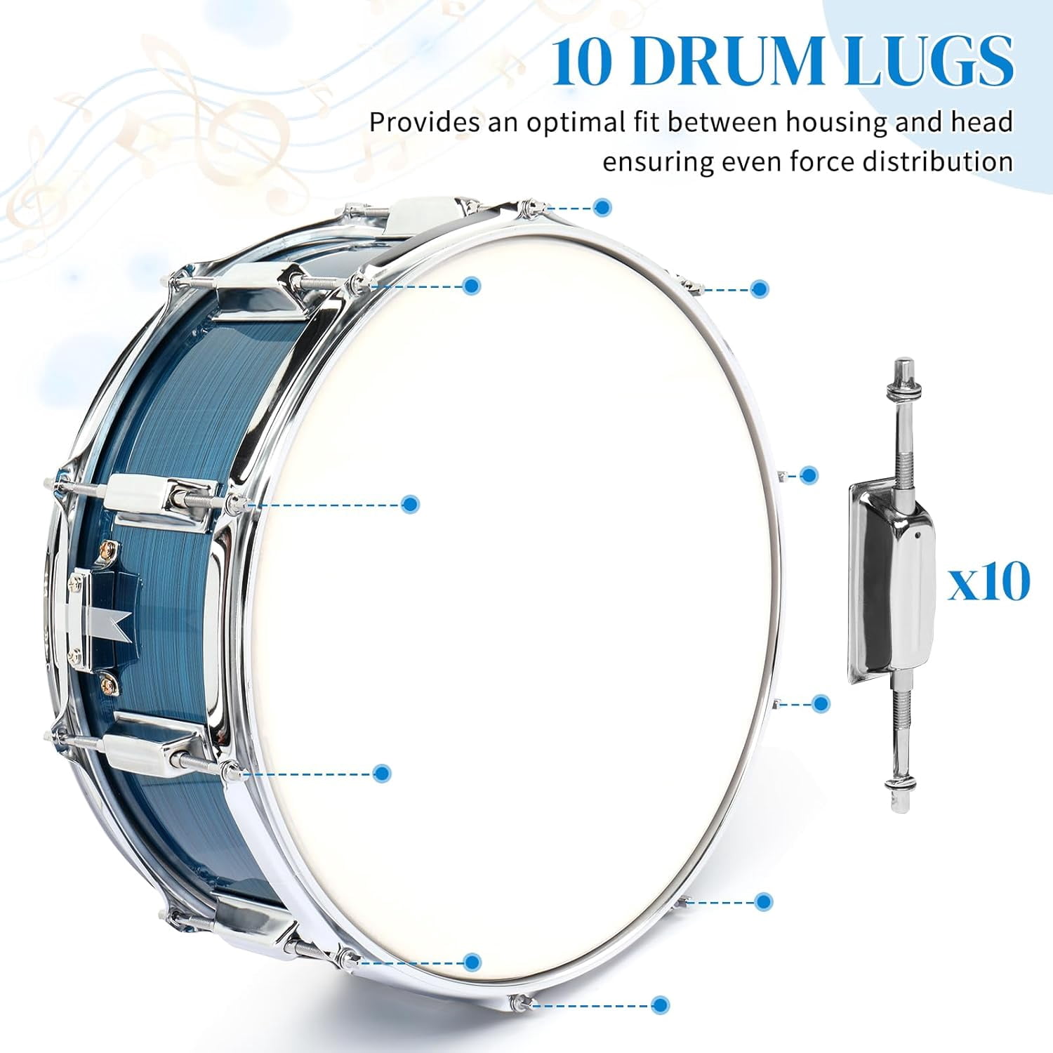 14 x 5.5 inches Snare Drum Set, Marching Snare Drum Kit for Students Beginners, Comes with Stand Sticks, Key, Bag, Mute Pad and Adjustable Straps (Blue)