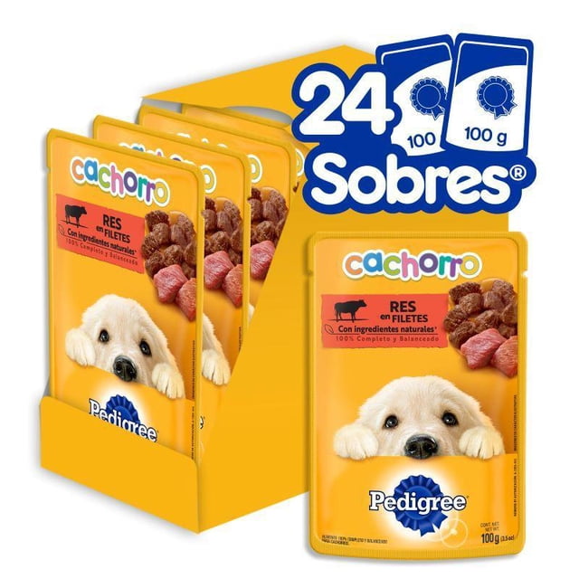 Caja de Alimento Húmedo Pouch para Cachorro Sabor Res PEDIGREE 24 sobres de 100 g