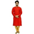 thumbnail image 3 of Atasi Classic Red Men's Dupion Kurta Pyjama Party Wear Designer Shirt-M, 3 of 7