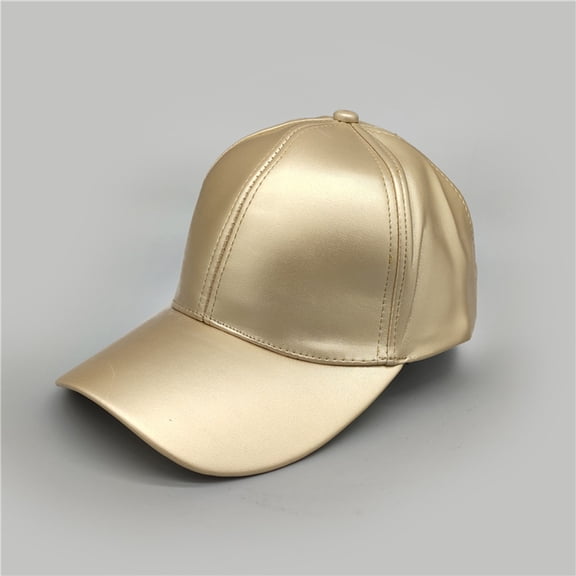 Only Moment Gold Oversize Baseball Cap Pu Adjustable Low Profile Unisex Ball Cap, Vintage Hat for Daily Use One Size