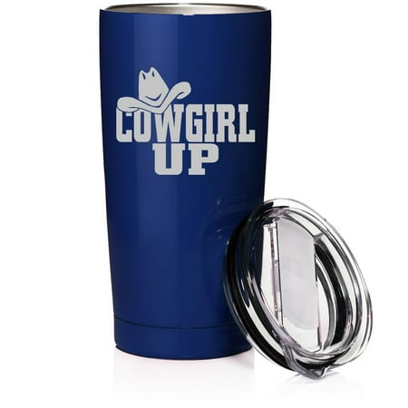 

Smooth Body Tumbler Stainless Steel Vacuum Insulated Travel Mug Cup Gift Cowgirl Up with Hat (20 oz Blue)