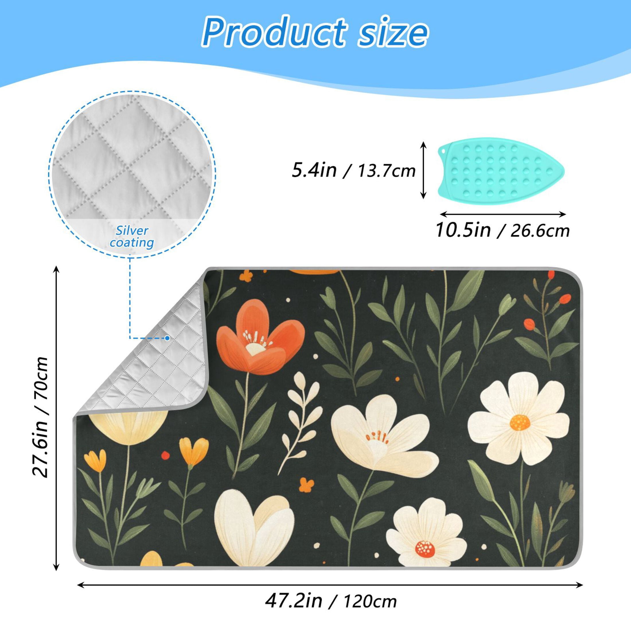 Colorful Floral Simple Ironing Mat Blanket for Table Top Travel Portable Ironing Board Pad 47.2x27.6 Inch