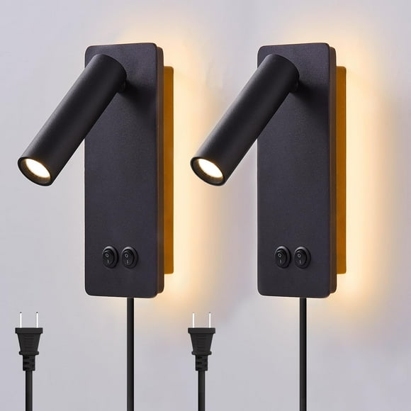 Lámpara de pared LED MOLUOLA 2 en 1 para lectura 3W+6W negra