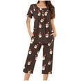 thumbnail image 2 of Wowcloth Woman's Sleepwear Set, Fashionable Loose-Fit Christmas Print Round-Neck Short Sleeve Button-Up Top with Cropped Pants, Cozy Homewear for Relaxation and Daily Use, 2 of 6