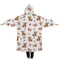 thumbnail image 2 of Oversized Wearable Blanket Hoodie,White Highland Cow Flower Pattern Sherpa Blanket Hoodie with Super Pockets,Super Warm Fuzzy Pullover for Women & Men, 2 of 6